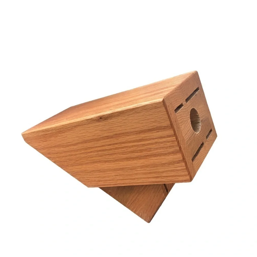 CUTCO Oak Wood Knife Block 9 Slots Plus Sharpener Logo 6” H 8”D X4”W Rubber Feet
